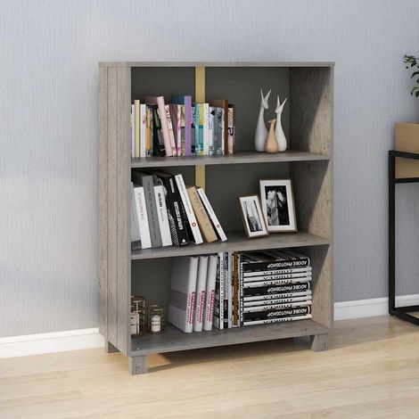 vidaXL Bibliothèque HAMAR Gris clair 85x35x112 cm Bois de pin massif (1/5)