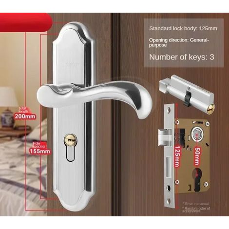 (Type argenté F) Serrure de porte en bois pour appartement/chambre, antivol, pour portes intérieures de maison, avec clé. (1/5)