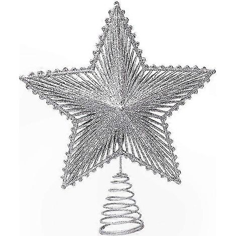 Étoile de Noël 5 branches à suspendre, ornement de sapin scintillant poudré, décoration festive rouge, guirlande ajourée rayée, haut de sapin décoratif (1/4)