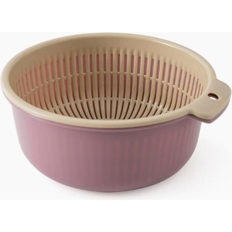 Cesta filtrante de doble capa para frutas y verduras, recipiente filtrante multifuncional para depósito de agua, color morado, 16 cm de diámetro, 8 cm de altura. (1/5)