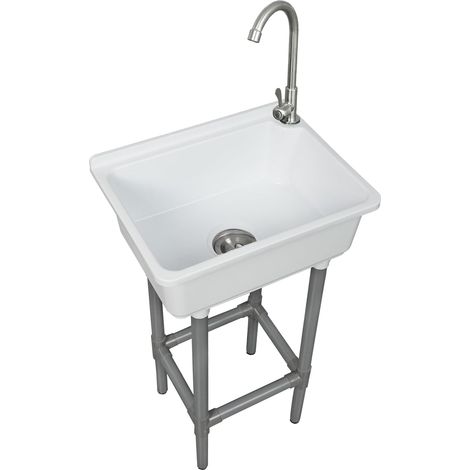 Évier utilitaire autonome à cuve unique, évier mural de cuisine de 42 x 32 cm avec trou de robinet de 3,2 cm, éviers en plastique pour maison, restaurant, dortoir, garage, salle de bain, évier à linge (1/5)