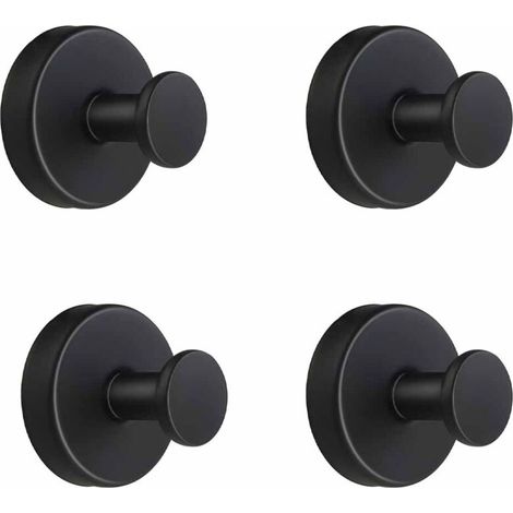 Lot de 4 crochets à ventouse - Amovibles - Sans perçage - En acier inoxydable - Pour cuisine, salle de bain, fenêtre lisse - Noir (1/5)
