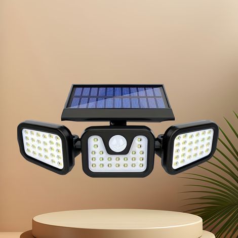Lámpara solar de 74 LED con sensor de movimiento, 3 niveles de brillo, aplique de pared exterior, para puerta principal/patio/garaje/terraza, alimentada por energía solar. (1/5)