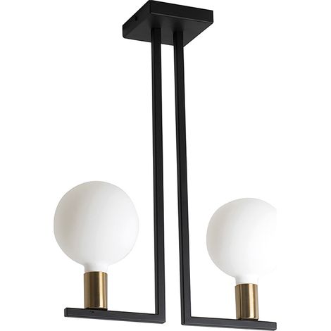 Plafoniera Twin a Soffitto con Attacco E27 per Interni - Struttura Nero e Ottone Satinato 75W IP20 - Design Decorativo - Rossini Group (1/5)