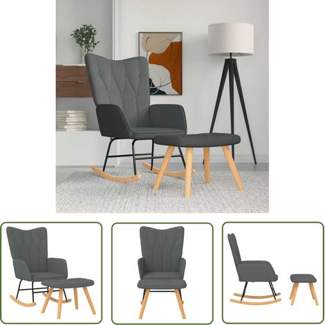 The Living Store Chaise à bascule avec repose-pied Gris foncé Tissu - Chaise À Bascule - Chaise Relaxante - Fauteuil Balançoire - Mobilier Extérieur - Fauteuil Confortable (1/5)