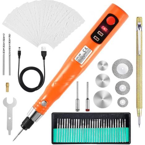 Uolor Kit d&39outils de Gravure Rechargeable USB Sans Fil, Mini Graveur électrique Stylo de Gravure Outil Rotatif pour Bijoux Verre Bois Pierre Métal Plastique (1/5)
