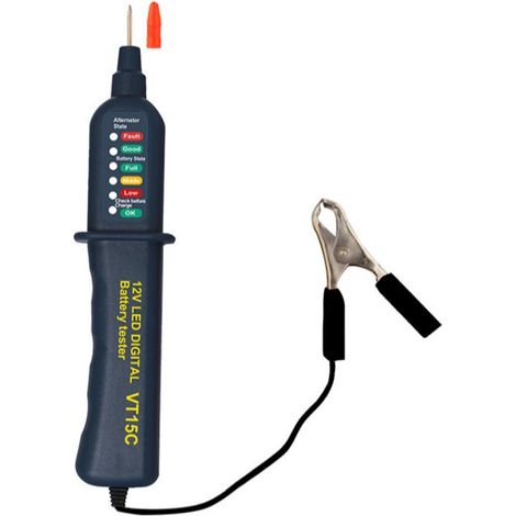 Testeur de batterie de voiture - 12 volts - Avec indicateur LED et pince alligator