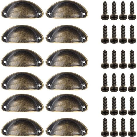 12 Pieces Shell Door Handle, Retro Door Handles, Traditional Half Moon Furniture Handles with Screws, for Drawer, Cabinet, Dresser (Bronze)