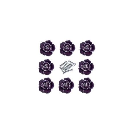 tiradores de cerámica elegantes con forma de flor rosa y morado para armarios y cajones.