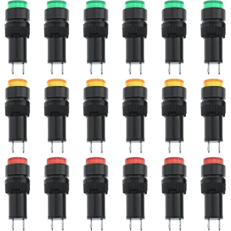 18pcs Voyant d'alimentation LED DC 12V Montage Encastré sur Panneau pour Appareils Électroménagers de Télécommunications Électriques (Rouge Vert Jaune Chaque Couleur 6pcs) (1/5)