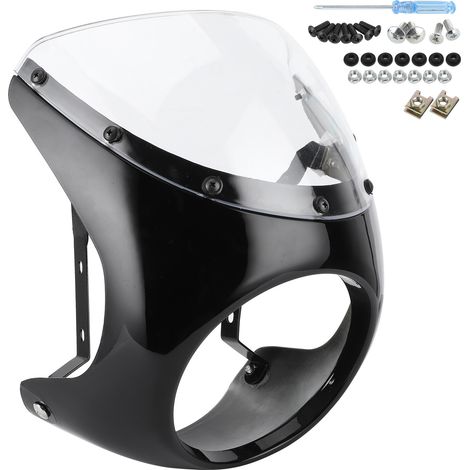 7in Pare-brise Déflecteur de Vent pour Moto Universel, Lentille Transparente Noire Brillante (1/5)