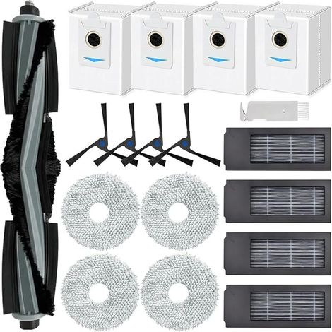 Accessoires pour ECOVACS DEEBOT X2 Omni Aspirateur Robot, Pices de Rechange avec 1 Brosse Principale, 4 Sacs Poussire, 4 Serpillires, 4 Filtres, 4 Brosses Latrales (1/5)