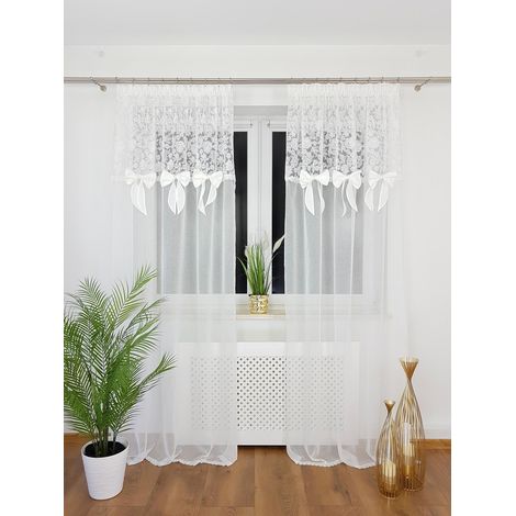 Cortina de balcón confeccionada de 140x250 cm, hecha de marquesina y gasa con bordado. (1/5)