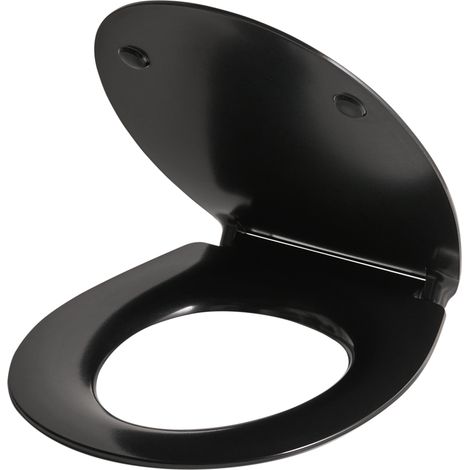 Asiento para inodoro moderno cierre suave 45 x 38 cm mecanismo de desenganche rápido distancia orificios 16 cm duroplast negro Putumayo (1/5)