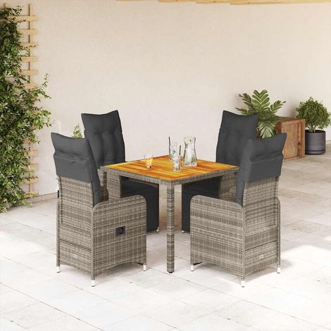 5-tlg. Garten-Bistro-Set mit Kissen Grau Poly Rattan (1/5)