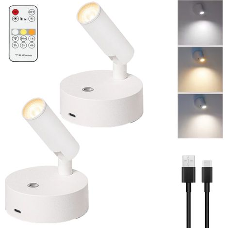 Pack de 2 luces de pared con control táctil regulable, focos magnéticos inalámbricos, rotación de 350°, recargables, aptas para cocina (blanco) (1/5)