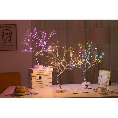 Lampe de table féérique scintillante pour sapin de Noël, guirlande lumineuse LED tactile, veilleuse, lampe de table, guirlande lumineuse féérique, lampe bonsaï pour chambre ou bureau - Blanc (1/4)