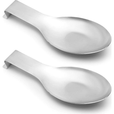 Repose-cuillère en acier inoxydable argenté pour plan de travail, repose-ustensiles de cuisine, repose-spatule, compatible lave-vaisselle, 24,4 x 9,5 cm (2 pièces) (1/5)