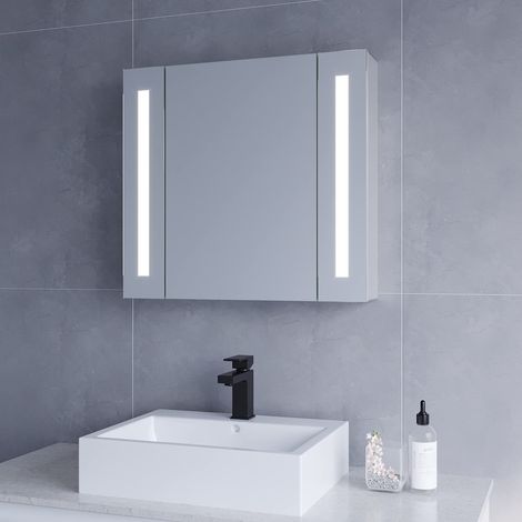 LED Spiegelschrank Badezimmerspiegel Glasspiegel mit Beleuchtung Badezimmerschrank Großer Stauraum IP44 Kaltweiß 6400K 65x60cm Badschrank 1türig mit Steckdose (1/5)