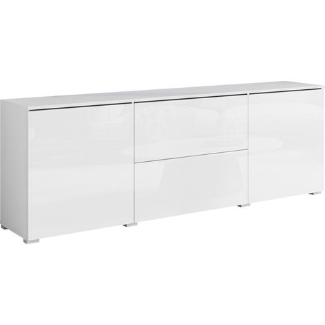 Meuble TV Mirfivo 104, Blanc + Blanc brillant, Le nombre de portes: 0, Nombre de tiroirs: 0, 180x62x35cm