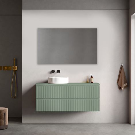 Mobile bagno sospeso cannettato reversibile 120 cm Verde Salvia per Lavabo d'appoggio Specchio Quadro - Fiji Paint Top Canneté (1/4)