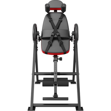 Mophorn Inversionsbank, 300 lbs Kapazität, Hochleistungs-Dekompressions-Rückenstrecker, Krafttrainingsgerät, verstellbare Kopfstütze, Knöchelverriegelung, Schutzgurt, Rot/Schwarz