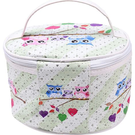 Boîte de rangement ronde en PU avec imprimé de dessin animé tendance pour cosmétiques, trousse de maquillage (Hibou A) (1/5)