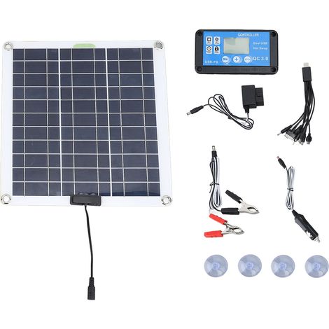 Kit de panneau solaire 200 W, chargeur OBD en silicium monocristallin, contrôleur bleu avec câble 10 en 1, clip de batterie pour camping-car, voiture, bateau, camping