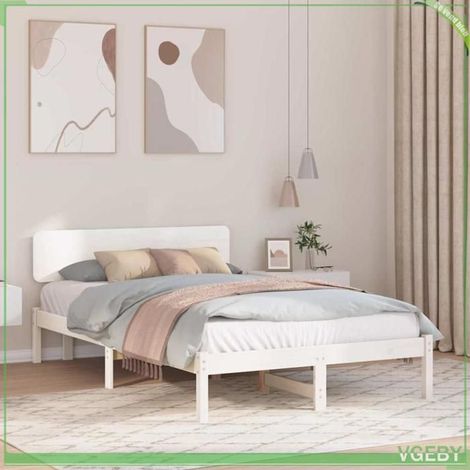 ABI Cadre de lit avec tête de lit Blanc 140 x 190 cm Pin massif 7291712311048 (1/5)