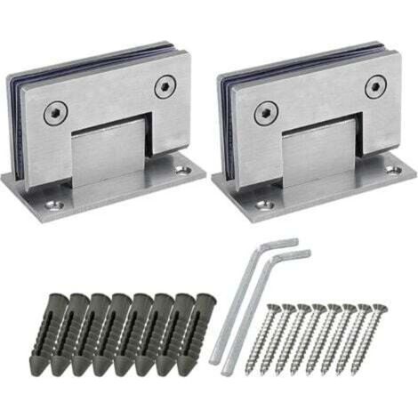 Cerniere per porta doccia a 90 gradi, 2x90 gradi, con viti, in acciaio inox di 4 mm di spessore, per porte e vetri del bagno (argento)