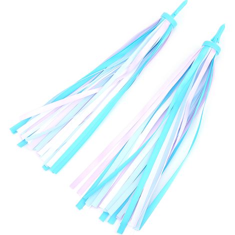 1 paire de rubans à pompons pour guidon de vélo enfant, accessoires pour trottinette et vélo, bleu ciel (1/5)