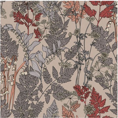 Flowers wallcovering wall Profhome 377512 non-woven wallpaper smooth with floral pattern matt beige grey red orange 5.33 m2 (57 ft2) (1/5)