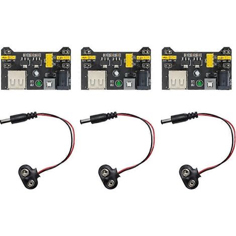 Module d'alimentation pour plaque d’essai sans soudure 3 Sets 3.3V 5V MB102 avec clip de batterie 9V et câble (1/5)