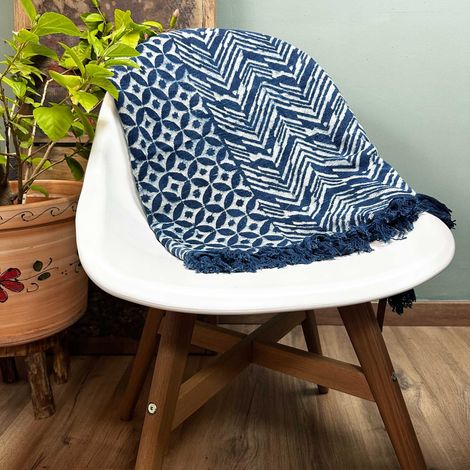 Plaid Indigo Fait Main - 170x120cm - Vagues Namoona- Vendu par 1 (1/4)