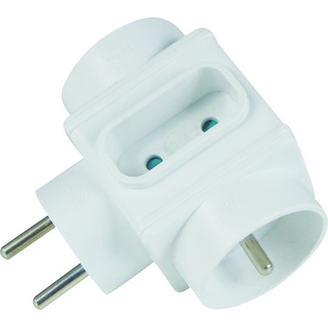 TEC HIT 250102 - Triplite 2 Prises x 16Ampères + 1 Prise x 6 Ampères  - Fiche Multiple - Avec Sécurité Enfant - Blanc