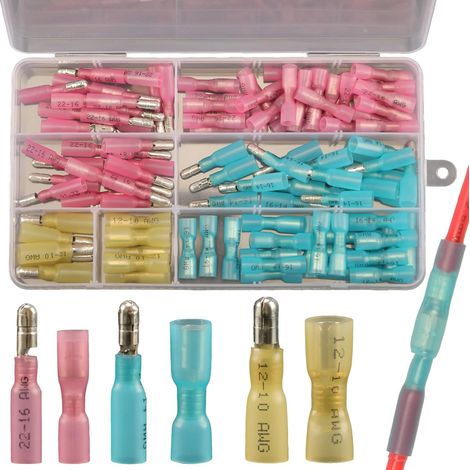 110pcs Bullet Terminal Connecteurs Kit Mâle et Femelle, Cosses Electriques à Sertir Thermorétractables, Étanche Connecteurs de Fil Cosse Thermosoudable Kit de Connecteurs de Bornes de Marine (1/5)