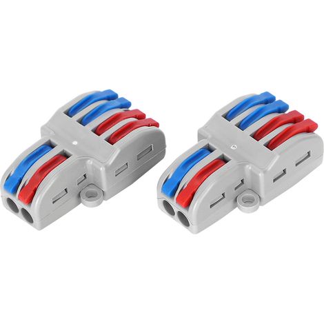 Lot de 5 borniers 2 entrées/4 sorties, vis incluses, pour câbles électriques et éclairage. Connexion rapide. (1/5)
