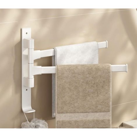 Drehbarer Handtuchhalter mit zwei Armen, dickwandig, mit Haken, platzsparend, zur Wandmontage - Beige