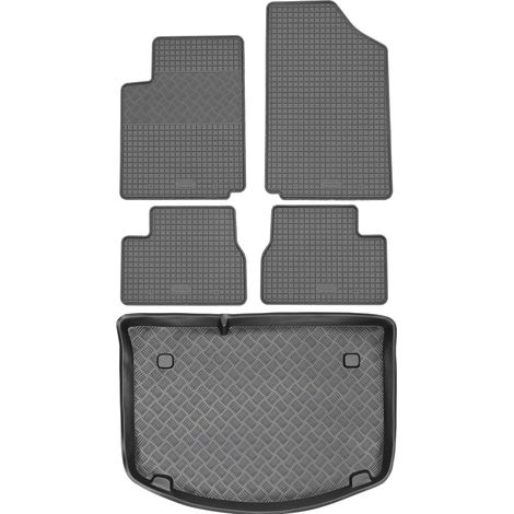 Ensemble de tapis de sol en caoutchouc pour Citroën C3 I Hatchback (2002-2010) + tapis de coffre