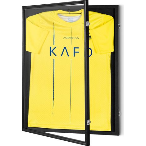 Trikot-Präsentationsrahmen, 61 x 81,3 x 3,8 cm, abschließbarer Sport-Vitrinenkasten mit 98 % UV-Schutz durch Polycarbonatglas und Kleiderbügeln, für Trikots und Uniformen, Schwarz (1/5)