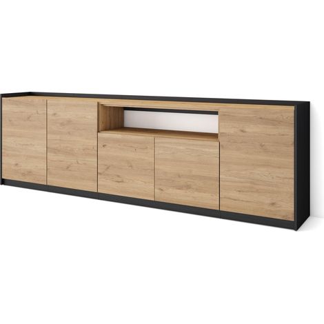 Skraut Home - Aparadores para salón, 260x37x80cm, 5 Puertas, Armario, zapatero, Roble y negro (1/5)