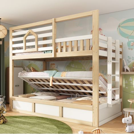 Cama litera infantil cabaña con almacenaje y ventana HAVRYA (1/5)
