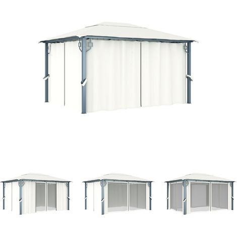 The Living Store - Pavillon mit Vorhängen 400 x 300 cm Creme Aluminium (1/5)