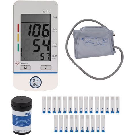 Blutdruck- und Blutzuckermessgerät für Senioren mit Teststreifen und Sprachausgabe (1/5)