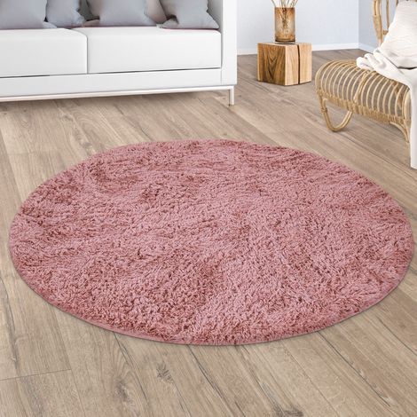 Paco Home Hochflor Teppich Wohnzimmer Fellteppich Kunstfell Shaggy Flauschig Braun Pink 160 cm Rund