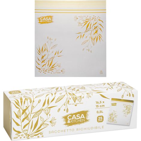 SACCHETTI PER ALIMENTI RICHIUDIBILI motivo ocra - cm 16,5 x 15 - pz 25 - BricoGo