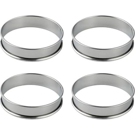 Ensemble de 4 cercles à muffins, cercles à muffins en acier inoxydable, cercles à gâteaux ronds, cercles à tarte, cercles à œufs, bords roulés doubles, 8,5 cm, pour œufs au plat, gâteaux (1/5)