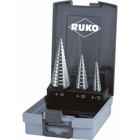 RUKO HSS 3-Schneiden-Stufenbohrer-Set (0/9, 1 und 2) (1/4)