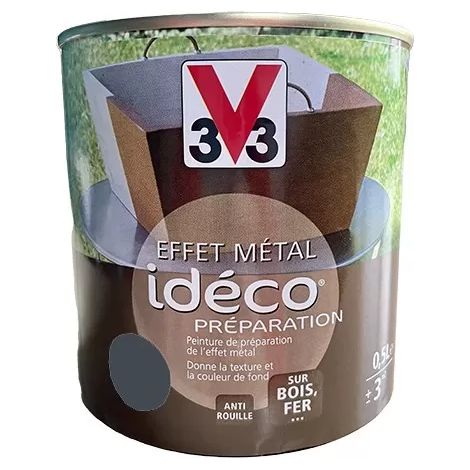 V33 – Peinture antirouille effet métal 0,5 L – Préparation zinc noirci pour bois et fer – Application intérieure et extérieure – Finition durable (1/3)