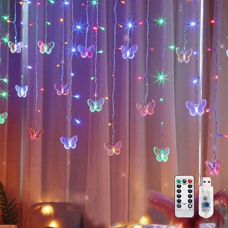 Rideau lumineux LED papillon - 8 modes - Convient pour la maison, l'église, les mariages et les anniversaires (Papillon - Coloré) (1/5)